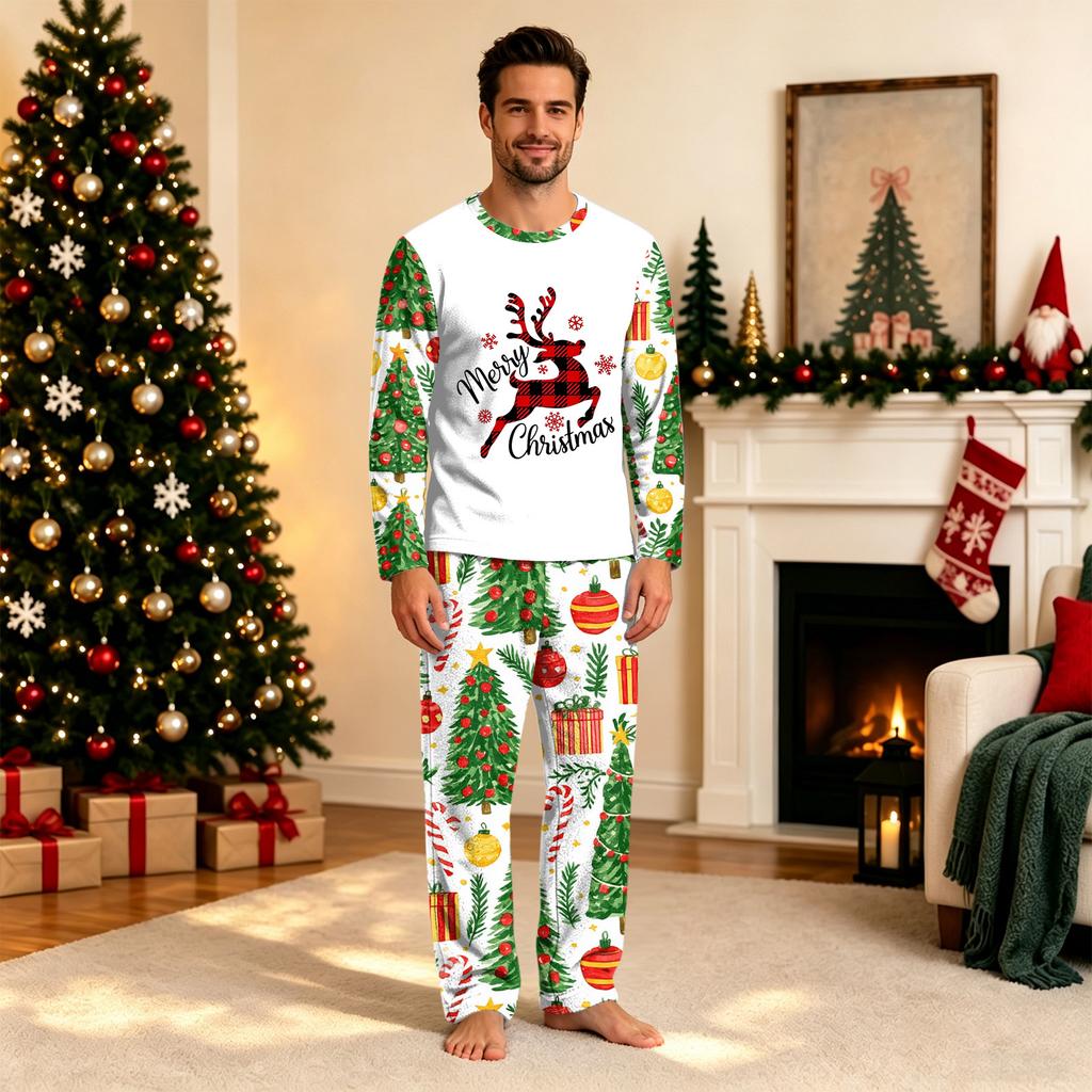 Christmas Print Long Sleeve and Pants Matching Family Loungewear Set for Parent and Child