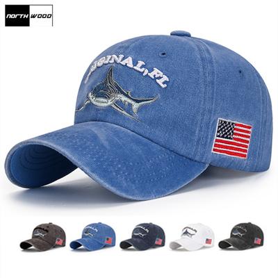 Northwood Baseballkappe aus gewaschener Baumwolle mit Hai-Muster für Männer und Frauen, Kpop Dad Hat Trucker Cap