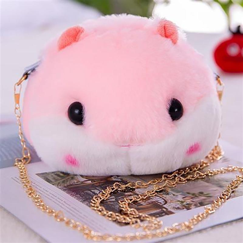 Cute Little Hamster Messenger Bag Chain Shoulder Bag Plush Doll Small Bag Coin Purse For Girl