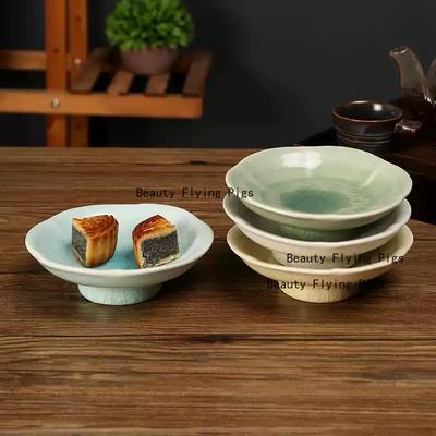 1pc Chinese Style Ceramic Dim Sum Dish Pastry Small Plate Ceramic Small Dish High Foot Tea Tray Temple Specific Tribute Tray