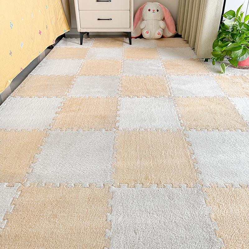 Washable Plush Patchwork Carpet: Cuttable Foam Floor Mat for Bedroom, Bedside, or Bay Window