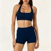Sports Tight Yoga Suit with Chest Pad Fitness Bra Women's Outdoor Casual Running Outside Striped Shorts Suit