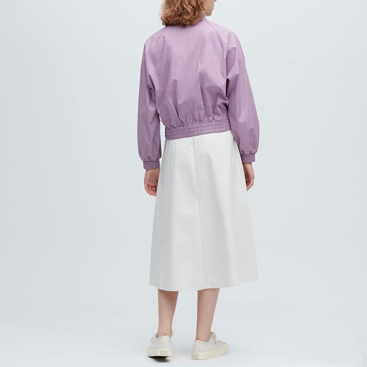 UNIQLO Solid Color Half High Neck Zipper Jacket Women jackets Light-Blue Purple 456091-71