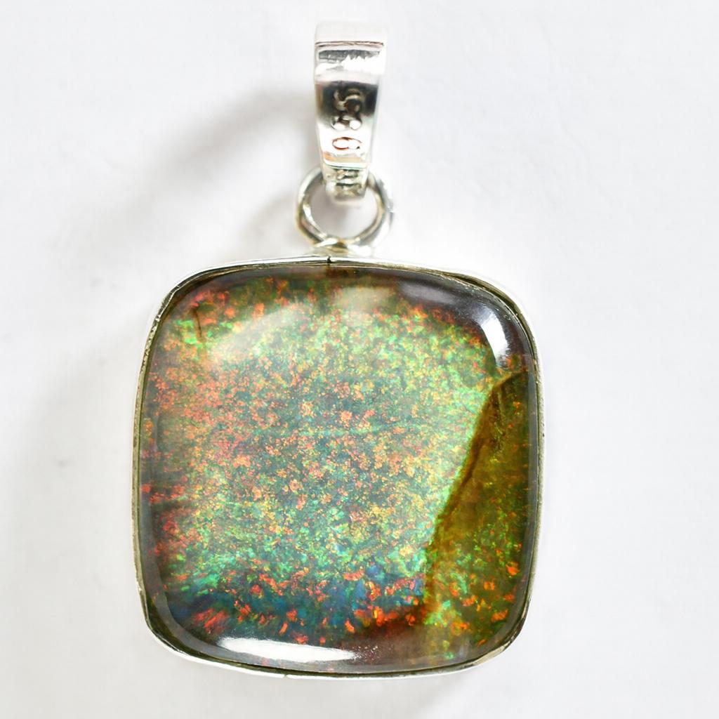 28 ct Natural Multicolor Square Cushion Pendant 925 Sterling Silver Gemstone Jewelry Gift