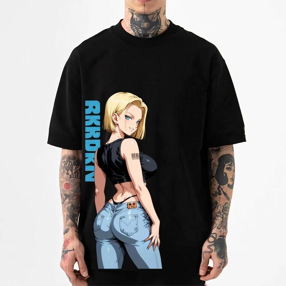 2026 Summer New T Shirt Dragon Ball Android 18 Japanese Style Classic Tee High-quality Streetwear Men s Clothing Women Clothing S разноцветный