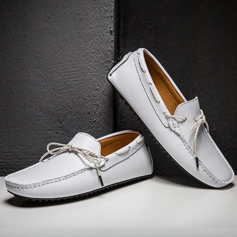 Fashion Genuine Leather Men Casual Shoes Luxury White Mens Loafers Moccasins Man Breathable Light Soft Driving Shoes Plus Size 38-48 49