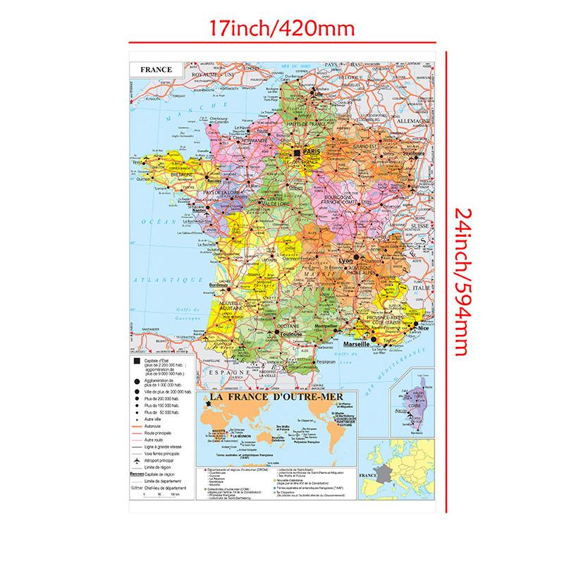 

Французская административная карта, художественный постер для дома, класса, для использования в помещении/на улице, образовательный постер, дорожный инструмент, без рамки 42*59cm