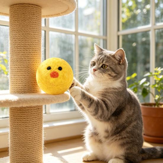 Brinquedos para Gatos Forma de Pato Amarelo Bolas Silenciosas de Lã Feltro Macio Resistente à Mordida Brinquedo para Gato Seguro para Mastigar Arranhar Brinquedo Divertido para Animal de Estimação para Filhote