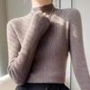 Women's Autumn Winter Solid Color Base Layer Korean Style Long Sleeve Pullover Knit Top Half-High Neck Slim-Fit Slimming Inner Wear Sweater