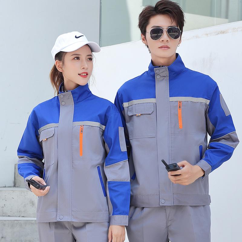 Men's Polyester Long Sleeve Workwear Set with Reflective Strips - Durable, Thickened for Spring/Autumn Construction and Auto Repair.