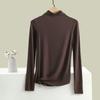 Women Bottoming Top Half-high Collar Long Sleeve Elastic Skinny Soft Warm Solid Color Pullover Simple Style Lady Inner Wear Blouse
