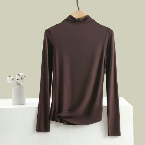 Women Bottoming Top Half-high Collar Long Sleeve Elastic Skinny Soft Warm Solid Color Pullover Simple Style Lady Inner Wear Blouse