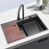 Fully Equipped 304 Stainless Steel Kitchen Sink with Thickened Waterfall Faucet