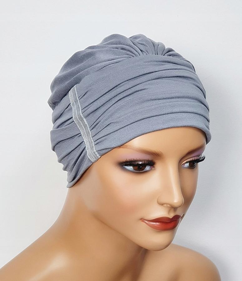 Szary Turban Mona Z Bambusa Czapka Marszczona Także Po Chemioterapii