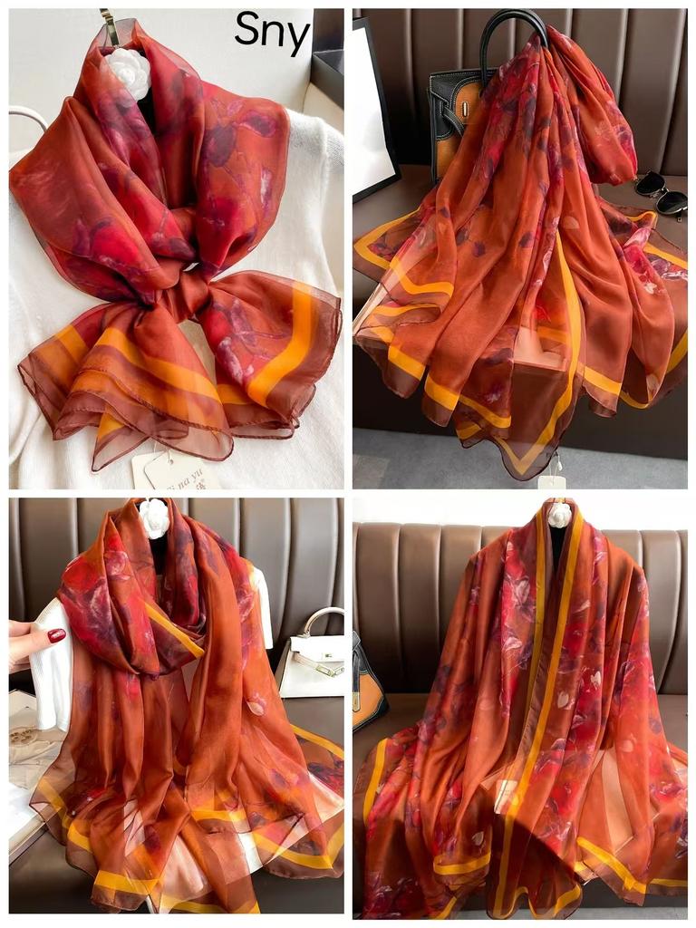 Small Fresh Elegant and Versatile Seaside Defense Beach Towel Dual-purpose Shawl Soft Gauze Women's Spring and Summer Long Silk Scarf
