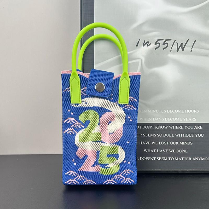 2025 New Chinoiserie Fashion Knitted Mini Square Handbag Women Mobile Phone Shoulder Bags Girls Cute Gift Outdoor Crossbody Bag