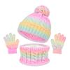 3Pcs/Set Kids Hat Scarf Gloves Set Rainbow Color Twist Texture Hat Thickened Plush Lining Neck Gaiter Knitted Gloves Set