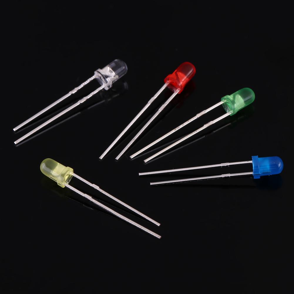 500pcs 3mm LED Light White Yellow Red Blue Green Assortment Diodes DIY Kit