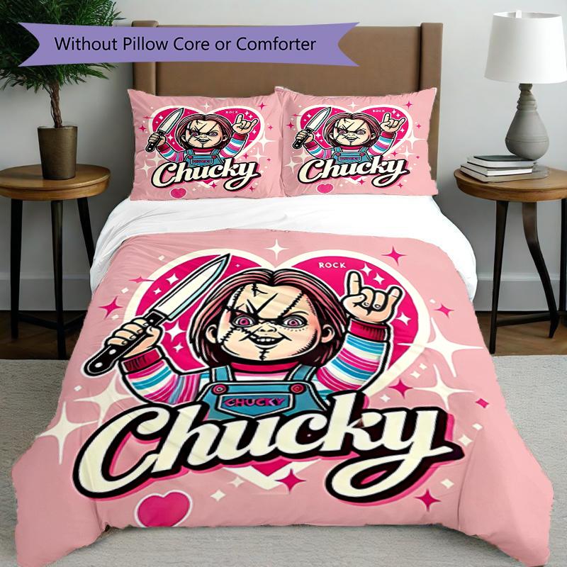 Juego de funda nórdica de 3 piezas (1 funda de edredón + 2 fundas de almohada, sin núcleo), Juego de Ropa de Cama con Estampado de La Novia de Chucky, Decoración de Dormitorio, Todas las Estaciones, Regalo de Cumpleaños