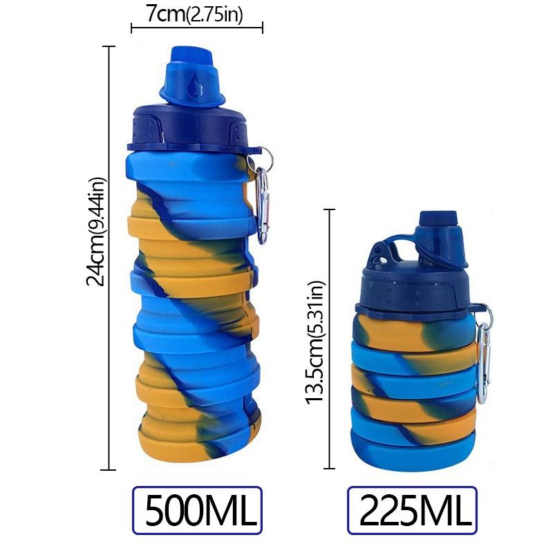 Outdoor Sports Silicone Foldable Water Bottle For Camouflage Creative Travel Reusable Leakproof Water Bottle With Carabiner