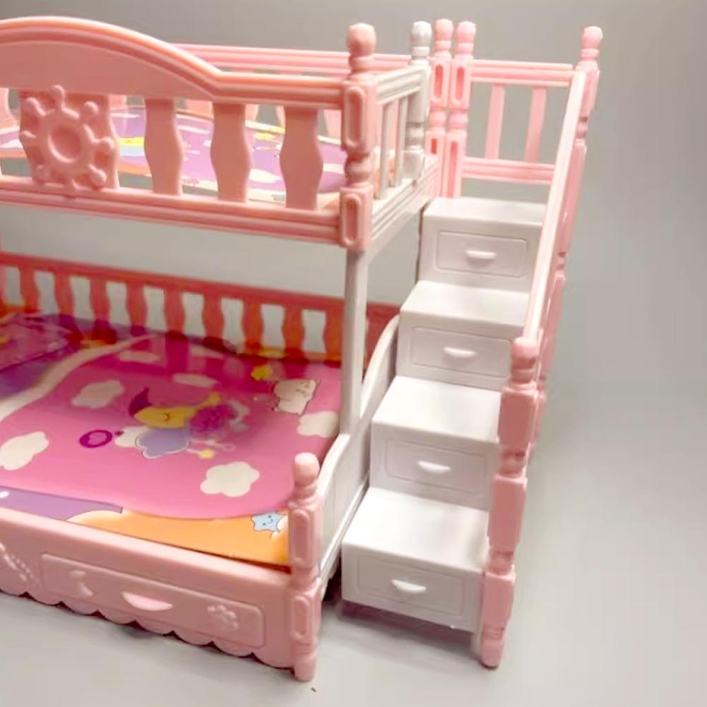 1 Set Mini Doll Toy Furniture European Style Bunk Bed Miniature Simulation Birthday Scene Doubl N2Z0