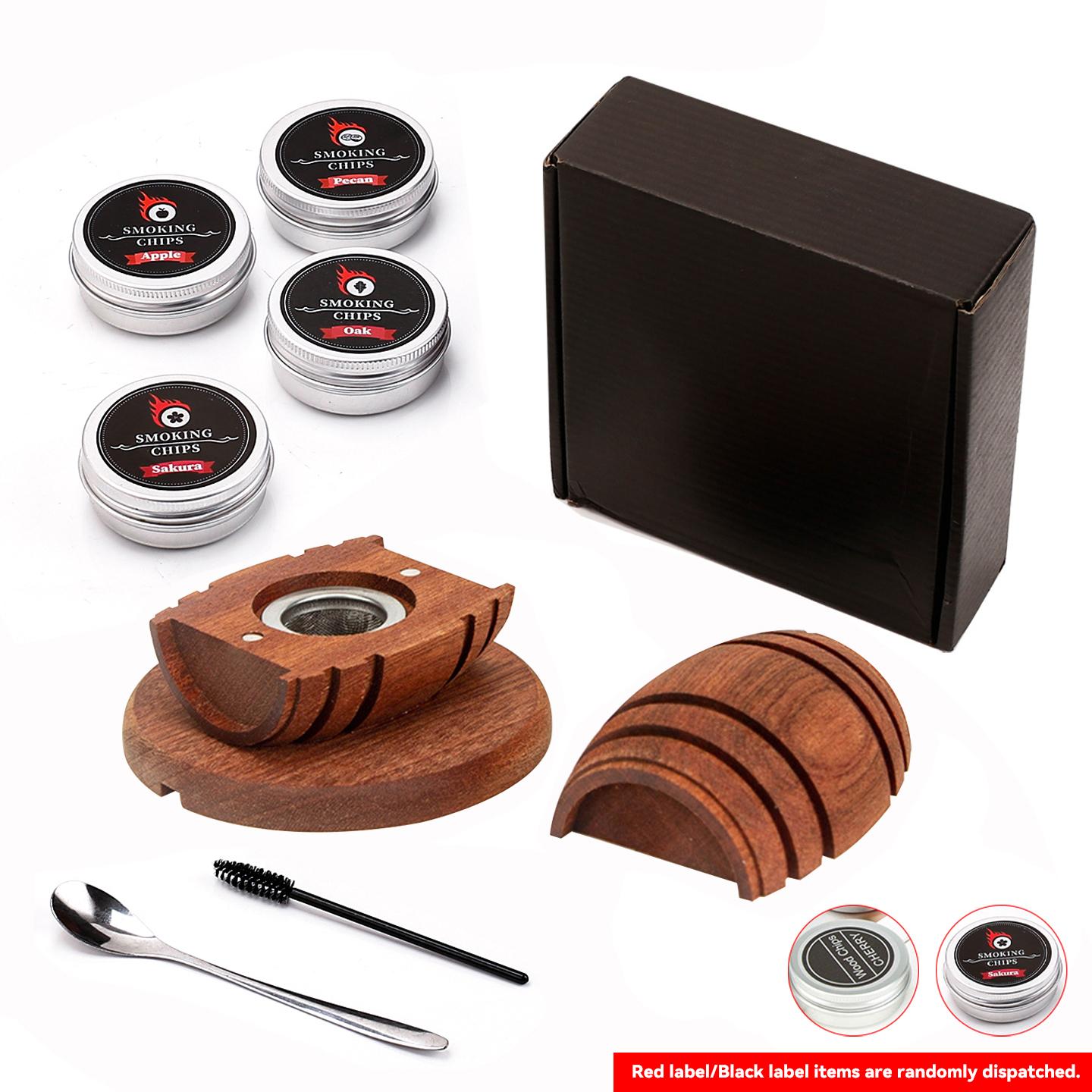 Cocktail Smoker Kit with Apple Cherry Oak Pecan Wood Chips Whiskey Wooden Smoked Wood Hood Smoker for Bar Drinks Kitchen Tools