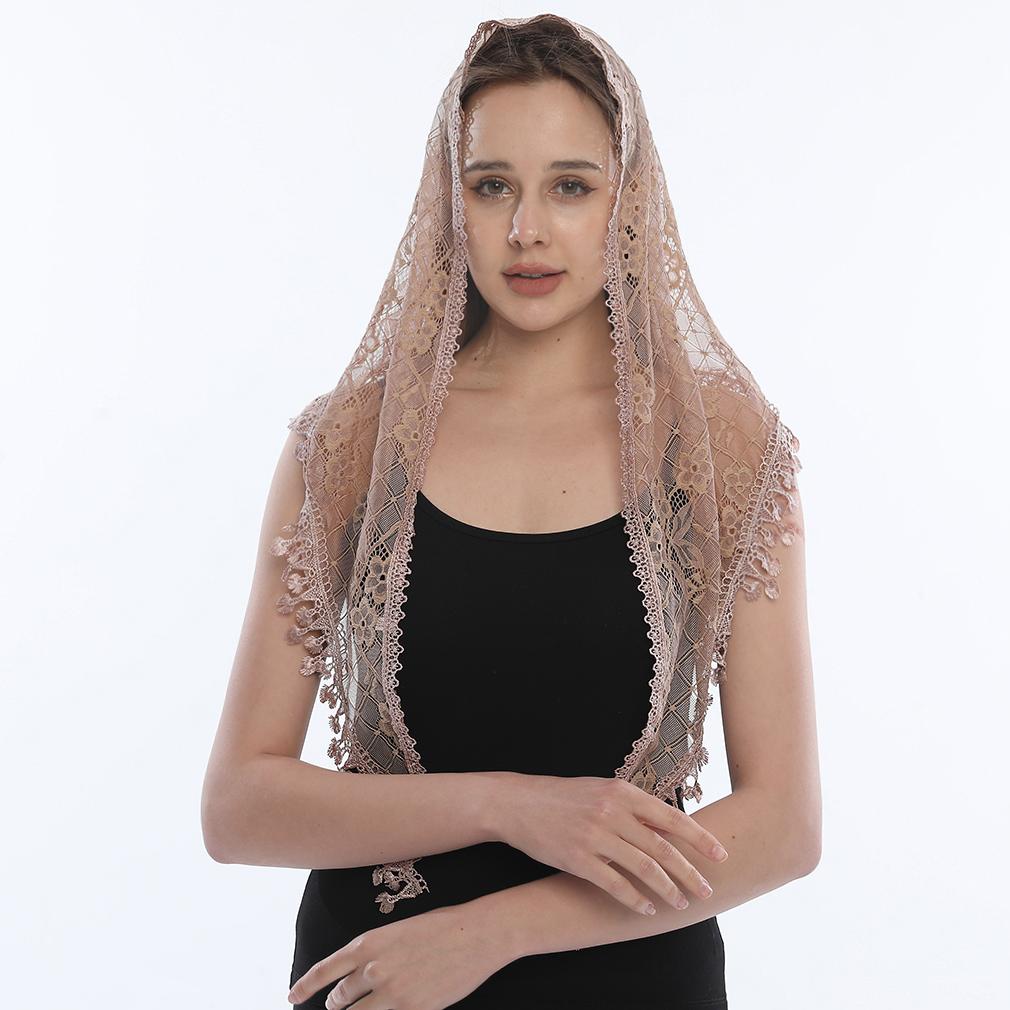 Embroidered Scarf for Church Shawl with Spanish Fringes Christian Veil Spanish Mantilla Lace Shawl Floral Women Handkerchief