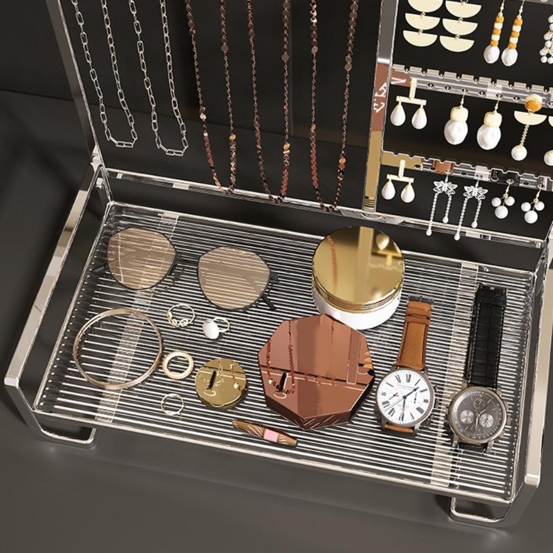 Elegant Metal Jewelry Stand with Tray Stylish Jewelry Stand Organizers Display Rack for Modern Home Accessory Storage