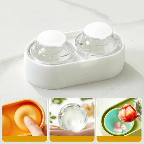 Yousheng Ice Ball Mold Tray 2 Cavity Spherical Ice Maker with Lid Non-Stick Silicone Freezer Mold for Whiskey Cocktails Mocktails Party Beverage
