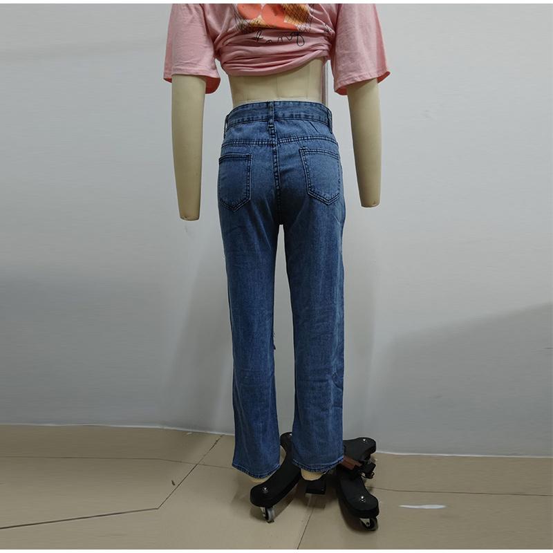 Jeans da donna vintage strappati Distressed Streetwear Buco Hip Hop Pantaloni a vita alta Moda Pantaloni dritti in denim Estate Jean