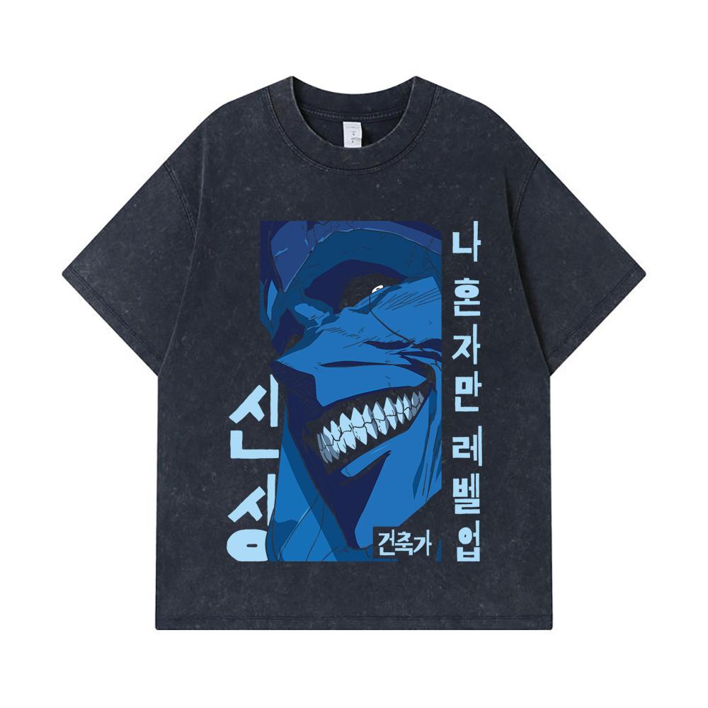 275 GSM Washed T-shirts 100% Cotton Solo Leveling V16 Print Unisex Heavy Cotton T Shirt