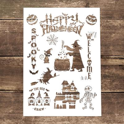 Dekorative wiederverwendbare Halloween-Schablonen im A4-Format, Malschablonen für Heimwerker, Bastelarbeiten, Scrabooking, Malen auf Holz, Leinwand, Boden, Wand und Fliesen
