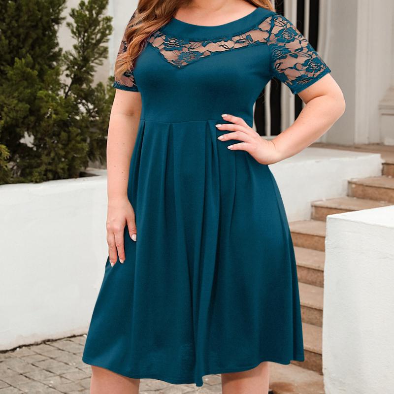 

GMXIA Большие размеры женские ажурные кружевные повседневные свободные платья праздничные пригородные платья XXXXL светло-синий