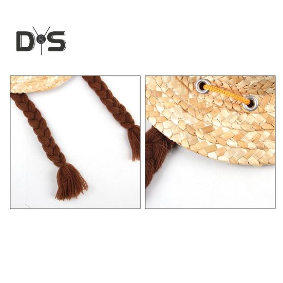 Pet Braided Hat Dog Straw Woven Hat Adjustable Pet Summer Shade Hat with Cute Frog Doll Pet Dress Up Prop Outing Headwear