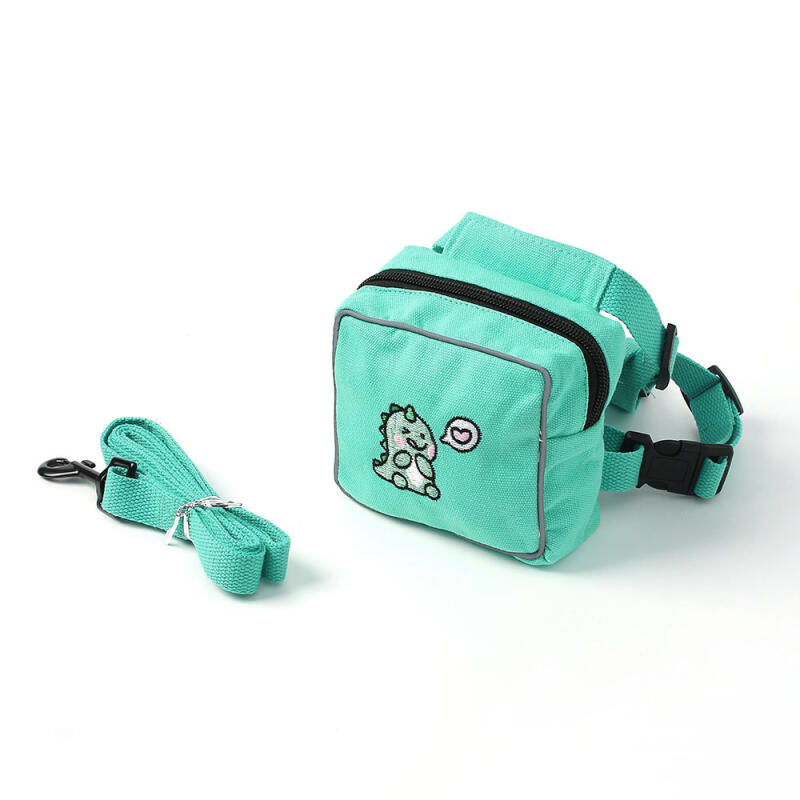 Pet Backpack Harness + Leash (L) (Green Dinosaur)