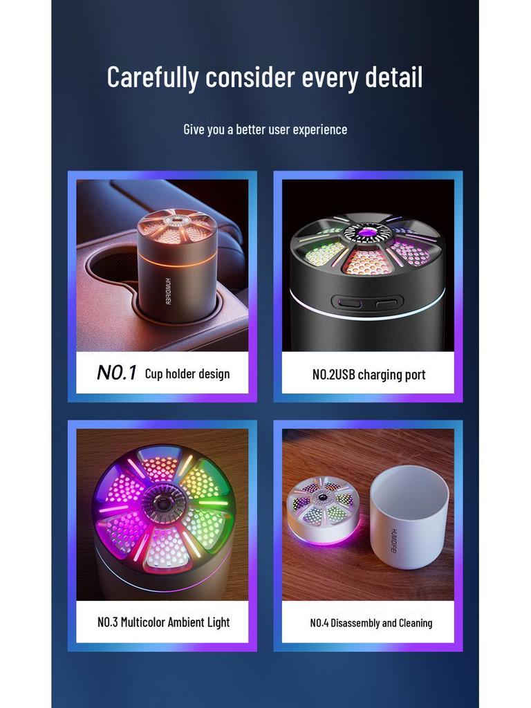 Creative USB Mini Steel Cannon Humidifier with Colorful Lighting and Large Mist Volume for Desktop and Car Use