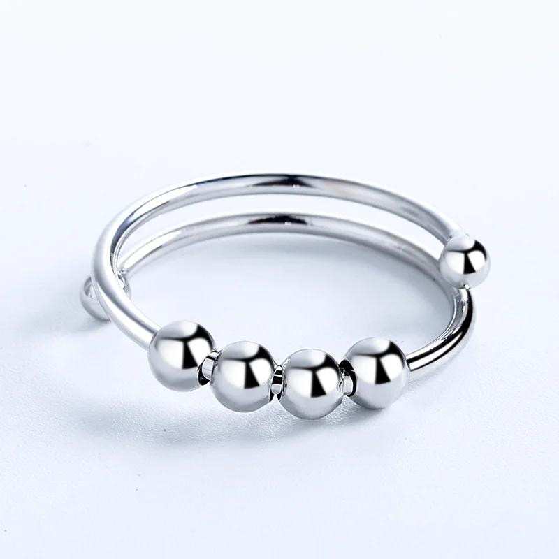 YILUOCD 2024 Rotate Beads Adjustable Anxiety Rings For Women Men Stress Relief Fidget Spinning Ring Copper Jewelry