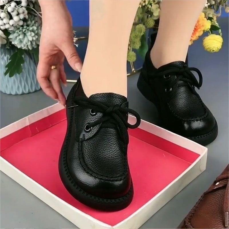 

Leather shoes mother shoes lace-up shoes spring and autumn new women s shoes office worker mother shoes casual versatile platform single shoes 35 чёрный