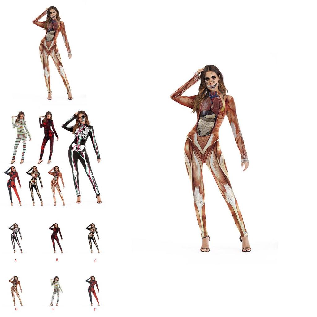 Women Halloween Scary Skull Skeleton Jumpsuit For Ghosts Festival Cosplay