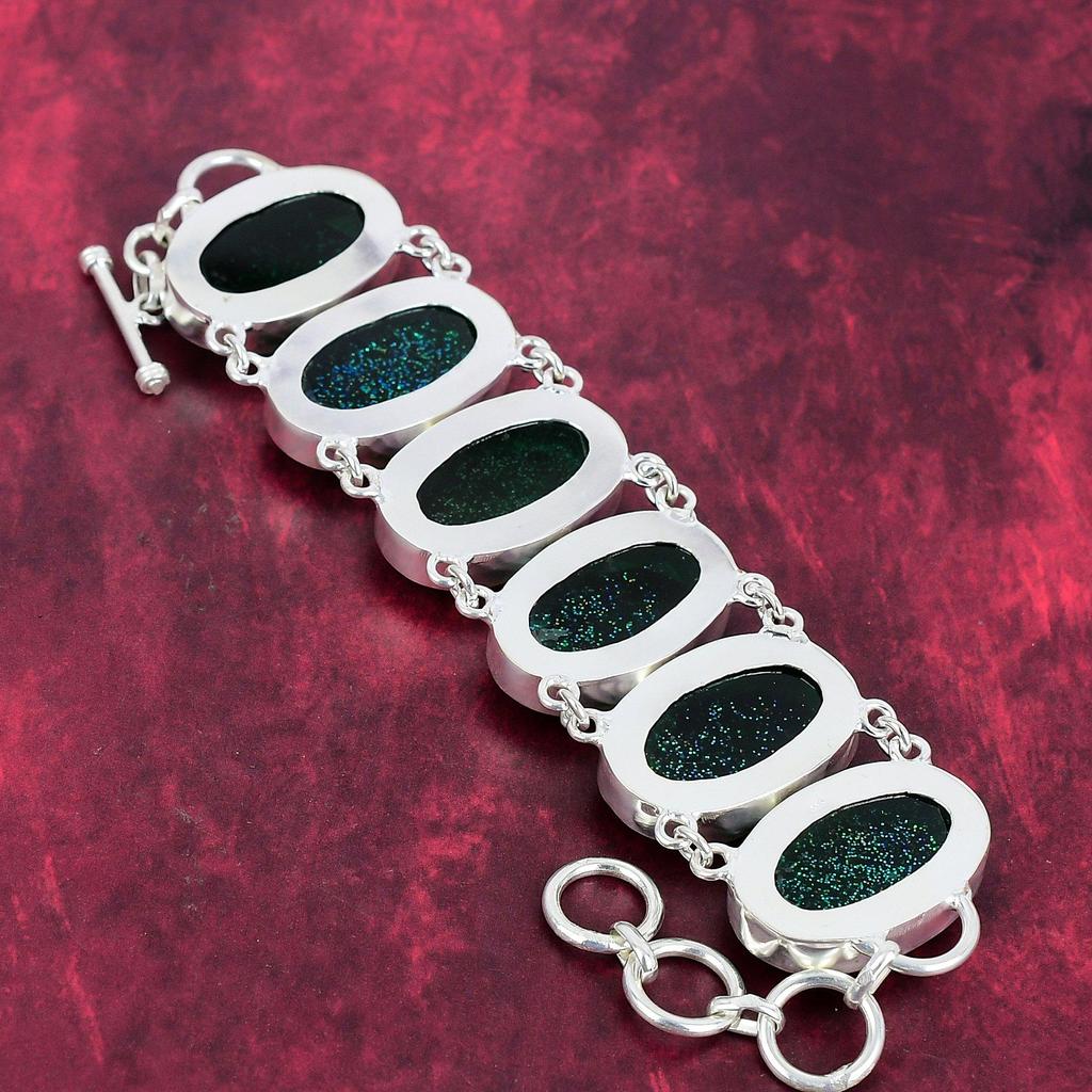 Grønn Triplett Opal 925 Solid Sterling Sølv Armbånd, Håndlaget Edelstensarmbånd Smykker, Gaver Til Kone Helt Nytt Armbånd