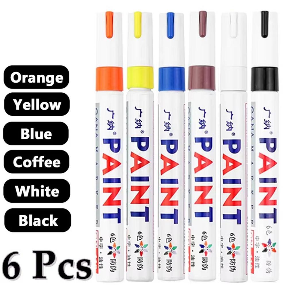 GuangNa 6/12 Pcs Colorful Permanent Paint Marker Waterproof Color Markers Tire Tread Rubber Fabric Paint Metal Paint White Pens