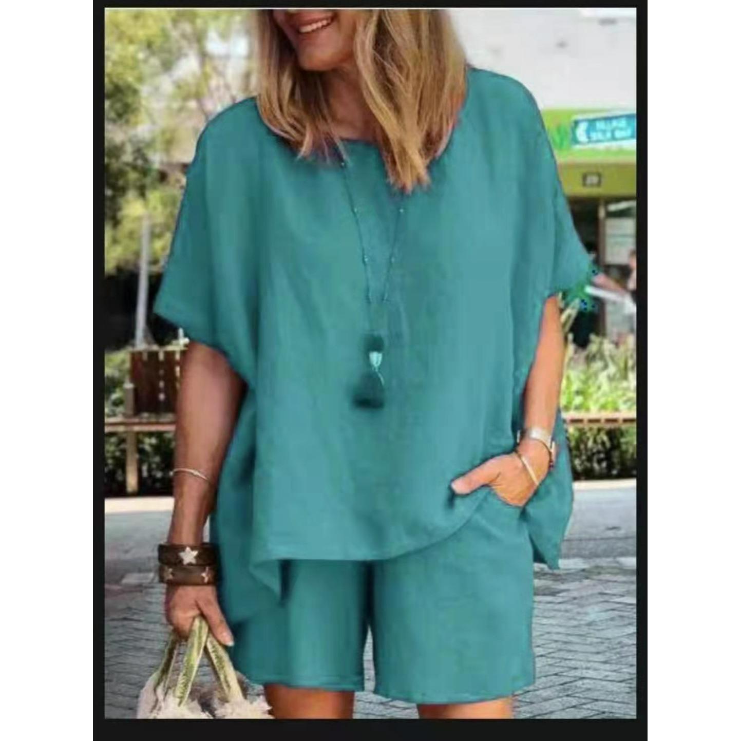 

Spring and Summer Suits, Fashionable Temperament, Loose Short-sleeved Shorts, Cotton and Linen Two-piece Suit 4XL