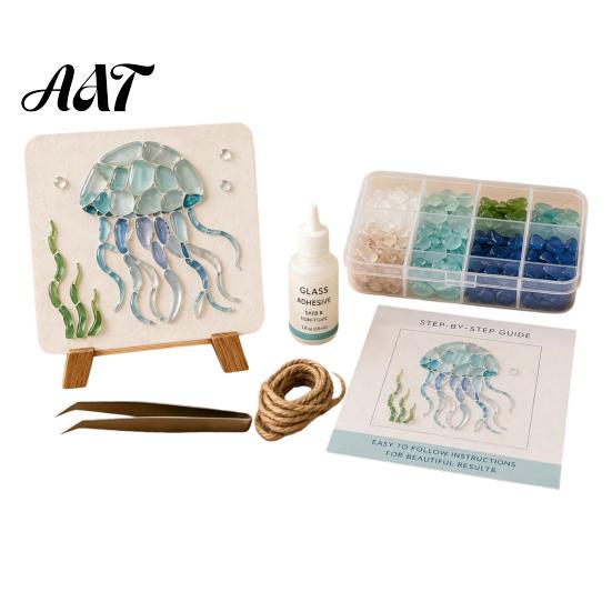 Set per Creare Decorazioni Costiere Fai da Te Mosaico Artistico con Vetro di Mare, Kit Creativo a Tema Animali Marini per Adulti Principianti, Pacchetto Materiali Fatti a Mano Casa Nautica