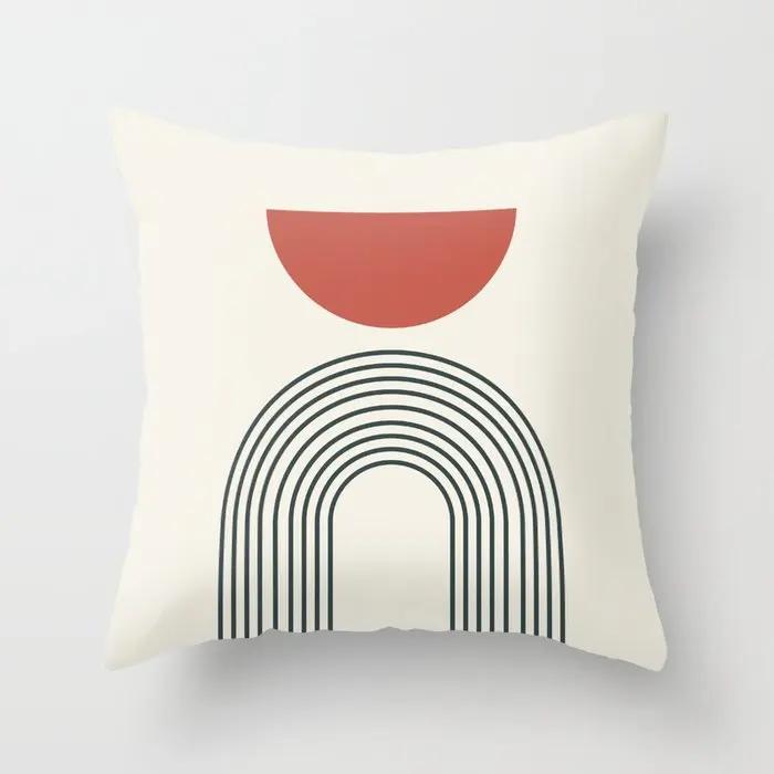 Modern Abstract Throw Pillow Cover Geometric Round Line Sunset Cushion  Home Sofa Chair