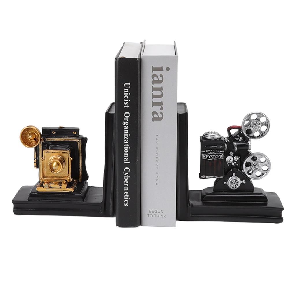 Ein Paar Regal-Buchstützen, Filmprojektor-Design, Buchstützen-Dekoration aus Kunstharz für das Arbeitszimmer, Zuhause, Büro