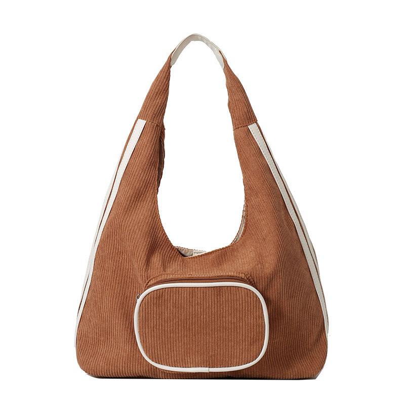 2026 High-end Design Multiple Pockets Bags Simple Commuting Shoulder Bags Corduroy Solid Color Zipper Large Capacity Casual Tote