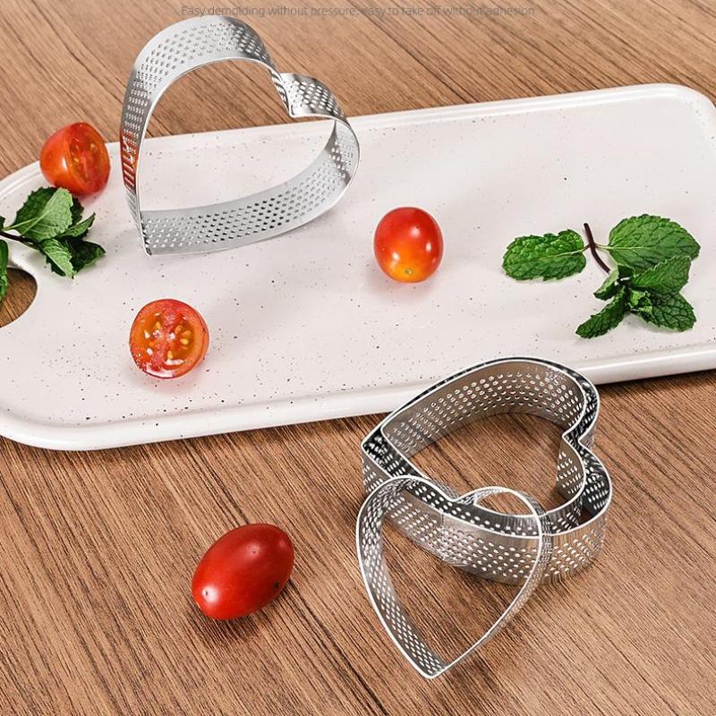 Heart Shaped Perforated Tart Rings With Hole Stainless Steel Tart Bottom Tower Fruit Pie Quiches Cake Ring Mousse Baking Mold