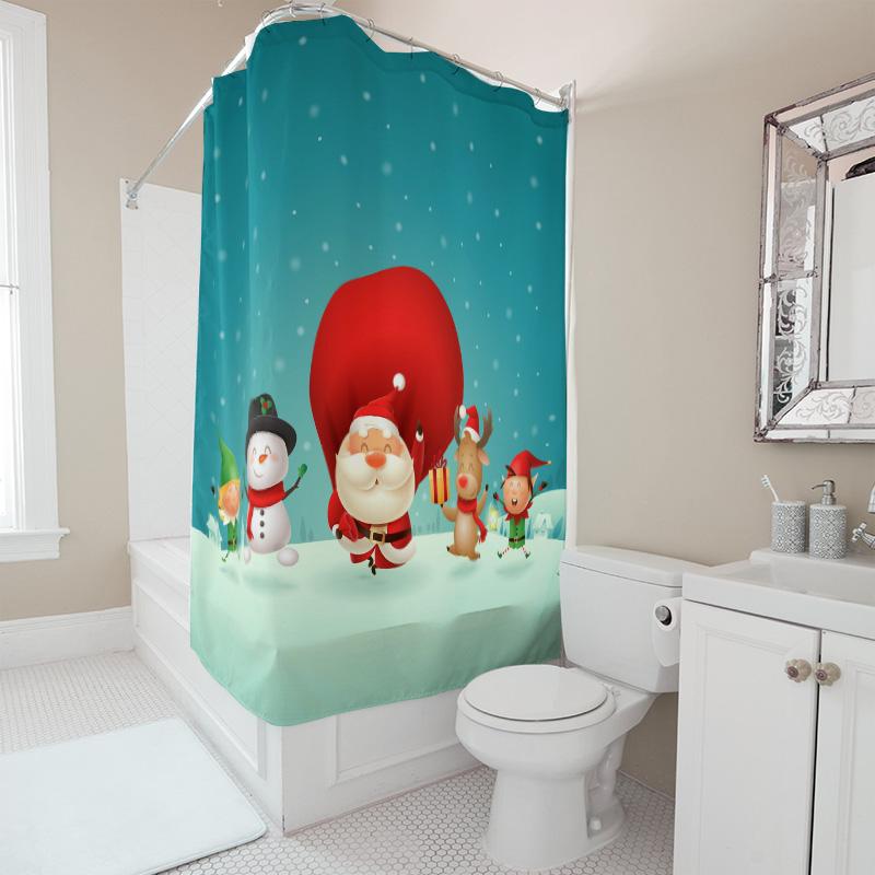 TU Christmas Shower Curtain Festive Holiday Bathroom Decor Santa Claus Reindeer Snowman Waterproof Fabric Shower Curtain Set