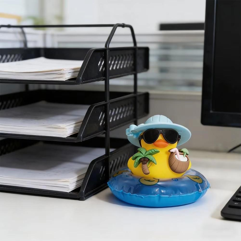 New! New! Car Dashboard Ornaments Summer Little Yellow Duck Coconut Skateboard Hat Rubber Squeeze Duck Cute Car Decoration