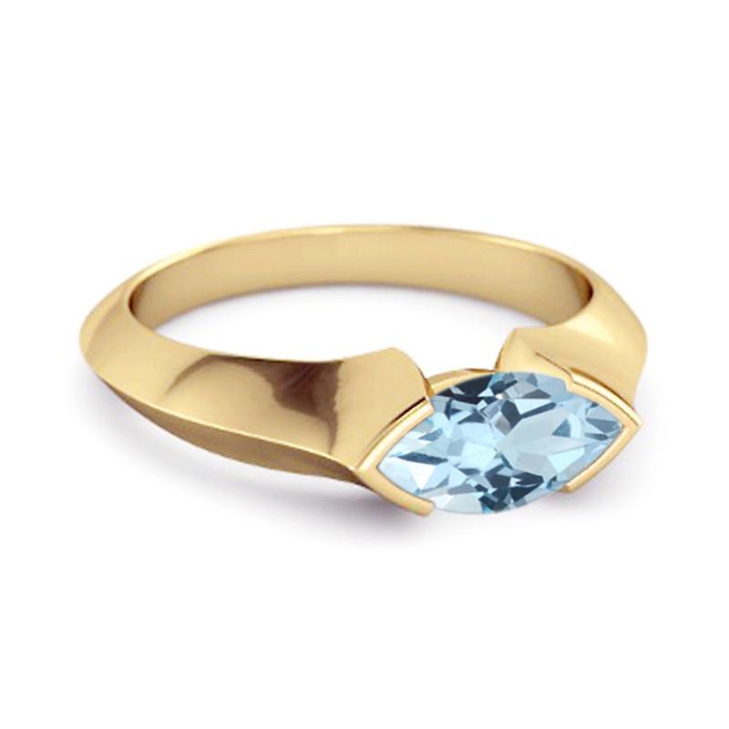 Blue Topaz Marquise Shape Solitaire Ring - Sterling Silver Gold Vermeil